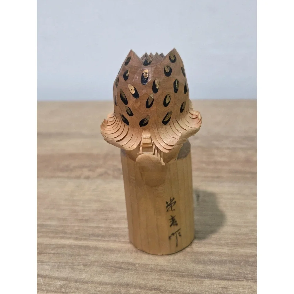 Vintage Japanese Sasano Bori Hand Carved Wooden Owl Figure Folk Art 3.5''